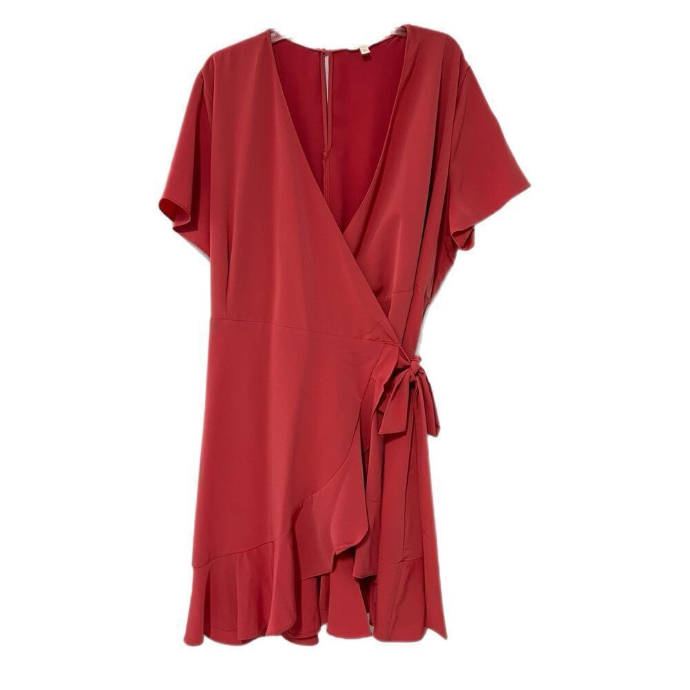 Gibson Latimer Wrap Dress Plus Size 2XL Pumpkin Orange Ruffle Hem